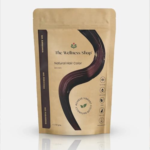 The Wellness Shop – Natural Brown Hair Color Powder to Nourish Hair Scalp – Long Lasting Color & Shine – Strengthen Roots & Prevent Dandruff for Men and Women (100g)