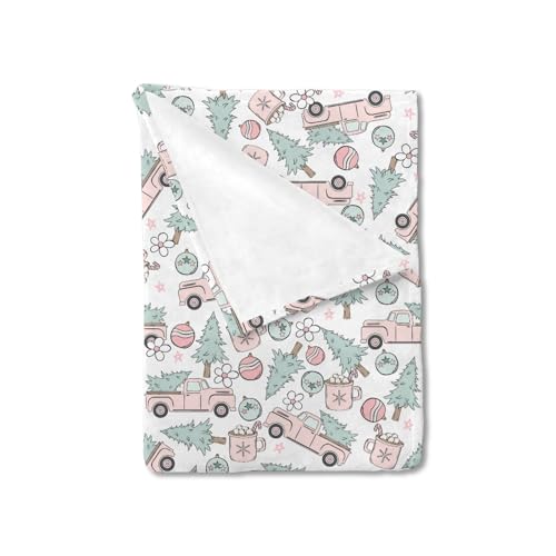 Image of HawSkgFub Pink Christmas Truck Pine Tree Baby Blanket Girl Gift, Xmas Ornament Winter Holiday Cocoa Flannel Fleece Nursery Bed Blankets, Soft Lightweight Newborn Infant Toddler Kids Crib Bedding 30x40