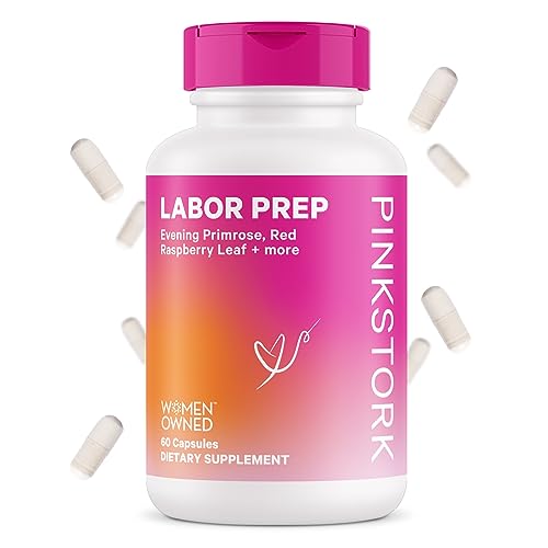 Image of Pink Stork Labor Prep: Evening Primrose Oil Capsules with Red Raspberry Leaf, Folate, and Calcium, Labor and Delivery Essentials, Pregnancy Must Haves, Postpartum Care - 1 Month Supply