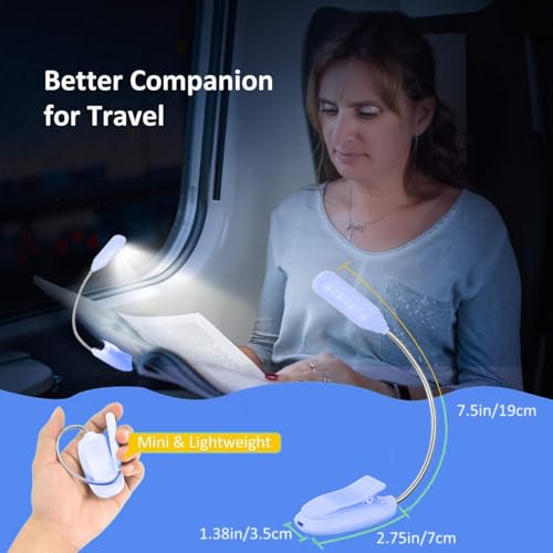 Image of Rechargeable Book Light for Reading in Bed, 80H Reading, 3 Brightness Levels & 3 Color Temperatures, Lightweight Flexible Clip on Reading Lights for Books in Bed