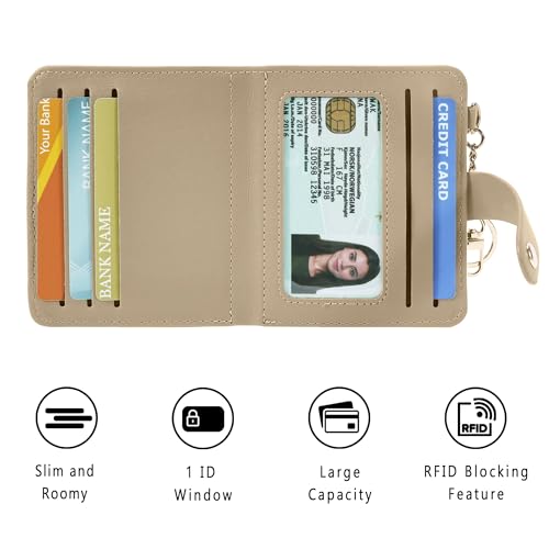 Image of Airkit Small Wallet Women RFID, PU Leather Card Holder with Keychain | Slim Compact Zipper Coin Purse for Ladies, Travel Holiday Gifts for Mom, Cute Mini Bifold Wallets