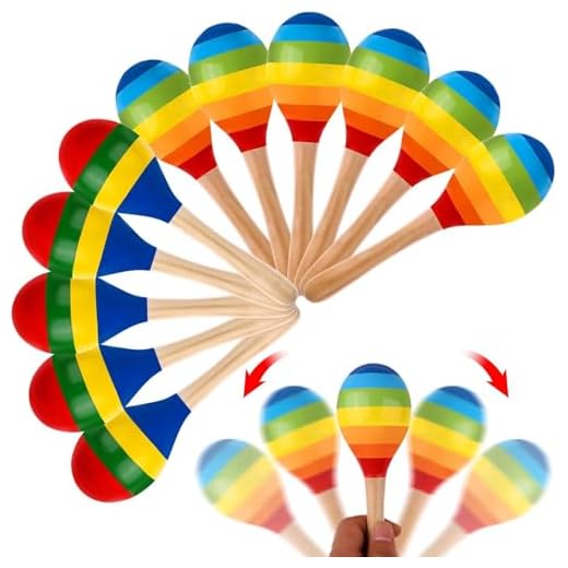 24 Pcs Maracas Hand Percussion Rattles 7.87 Inch Wooden Rumba Shaker Maracas for Adults Kids Maracas Musical Instrument Mexican Fiesta Wood Maracas(Mexican Color & Rainbow)