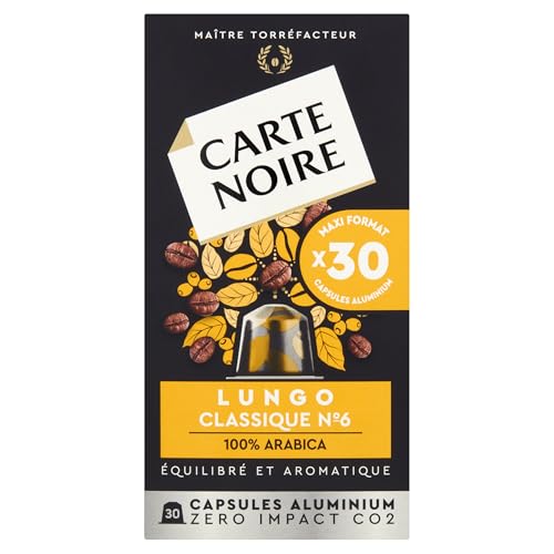 Carte Noire, Espresso Lungo, capsules en aluminium compatibles avec Nespresso, 1 paquet de 30 dosettes de café, 100% arabica, notes torréfiées et noix,...