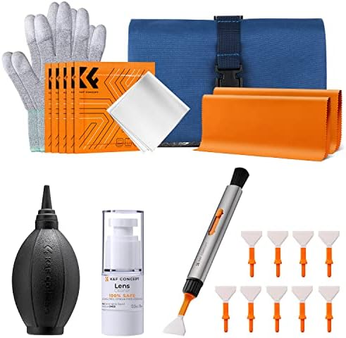 K&F Concept 15-in-1 Camera Lens Cleaning Kit for DSLR Camera Lens Filter Cell Phones with Air Blowing, Cleaning Wipes*10, 15ml Cleaning Cloths Liquid, Vacuum cleaning cloth*2, Lens Pen
