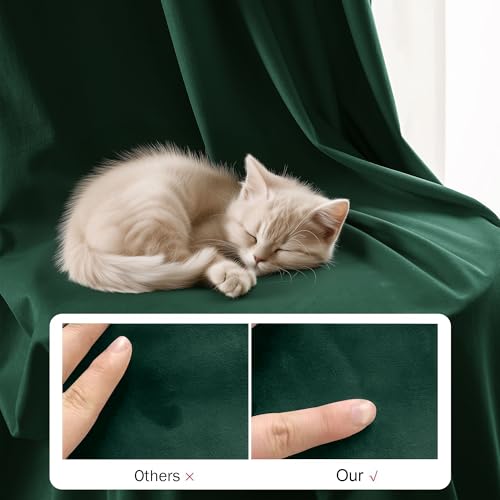 Image of Beauoop Dark Green Velvet Curtains 96 Inches Long 2 Panels for Bedroom Living Room Soft Luxury Room Darkening Thermal Insulated Soundproof Rod Pocket Window Treatments Drapes, 52X96 Set of 2