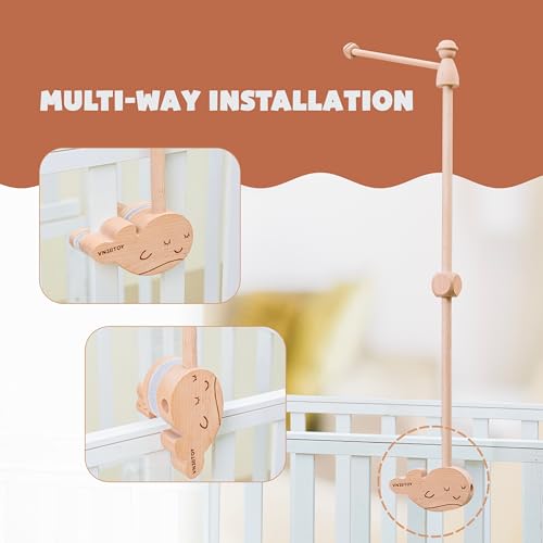 VN3BTOY Wooden Baby Crib Mobile Arm, 31 Inch, Solid Beech Wood, 360° Rotatable, Whale Design, Adjustable, Anti-Slip, Mobile Hanger for Crib, Nursery Decor for Boys & Girls, Gift Accessories - Thumbnail 6