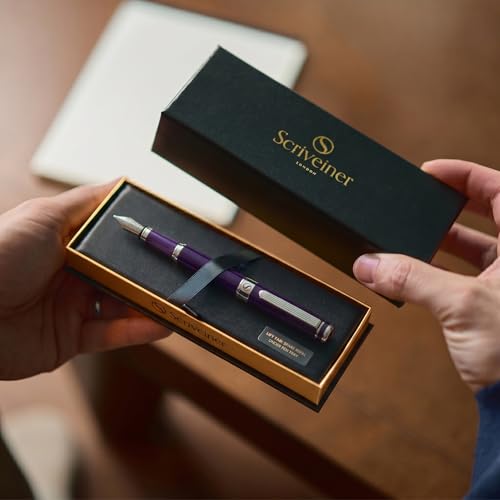 Image of Scriveiner Luxury Fountain Pen - Aubergine, Schmidt Gilded Nib (Fine), Converter, Best Pen Gift Set for Men & Women, Professional, Executive, Office, Nice Pens