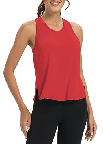 Bestisun Side Split Workout Athletic Tanks Athleisure Tops Activewear Yoga Running Clothes for Women Red M