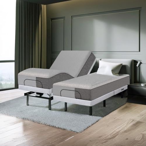 Premium Split King Adjustable Bed with 13 Inch Copper Gel Memory Foam Mattress, Massage, Zero...