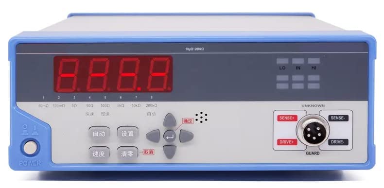 Micro Ohm Meter DC Low Resistance Tester Low Ohm Meter Tester DC Low Resistance Testing Instrument with Measurement Range10μΩ to 200kΩ Accuracy 0.2% 0.8 inch LED Display