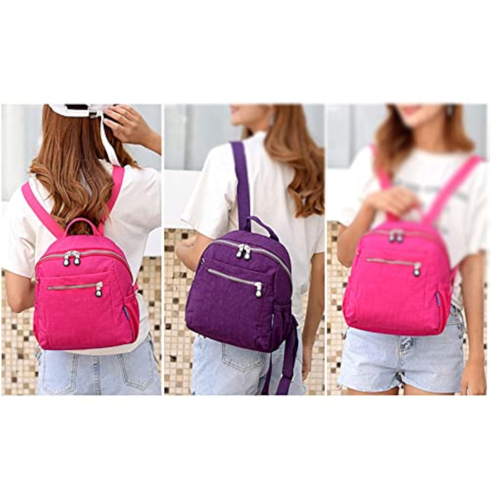Women's Ultra-Light Waterproof Nylon Travel Backpack, Pink