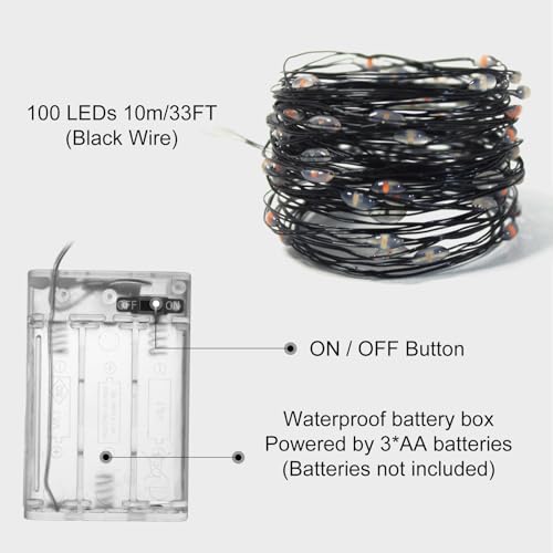 Fairy Christmas Diwali LED String Light, Battery Operated, 10M / 100LED Waterproof 3XAA Battery Case, Indoor Outdoor Lights for Xmas Tree Wedding,Party Events Garden Spring Decoration (Purple Orange)