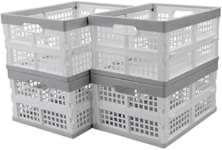 Zopnny 4 Packs Foldable Crate, Plastic Collapsible Storage Box, Stack Folding Crates Basket, 15 L