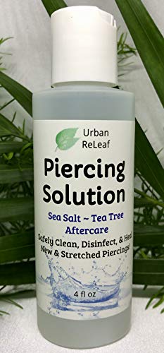 Urban ReLeaf Piercing Solution ! Healing Sea Salts & Tea Tree AFTERCARE 4 oz, Ready to use. Safely Clean, Disinfect & Heal New & Stretched Piercings. Gentle Effective Natural & Soothing. Works Fast