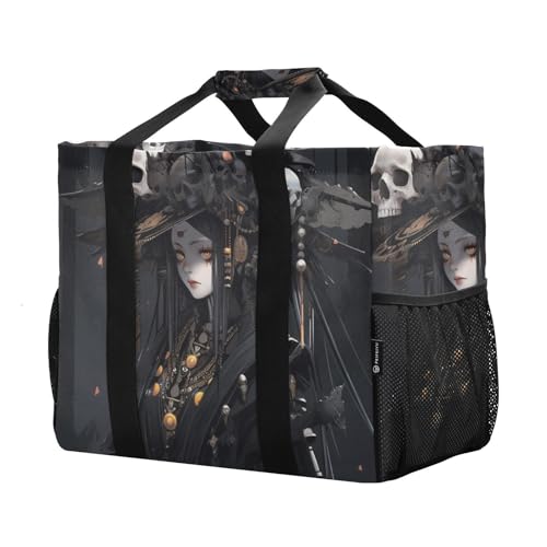 Woman Gothic Hat Skulls Large Tote Bags for Women Canvas Tote Purse Reusable Grocery Bags Top Handle Handbags for Travel, Work4