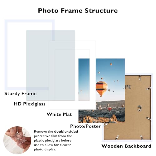 Image of JCJMY 16.5x23.4 A2 Picture Frame White with 11.7x16.5 A3 Mat, Display Photo 11.7x16.5 with Mat or 16.5 x 23.4 Without Mat, Wall Hanging Large Frame with Plexiglass, White