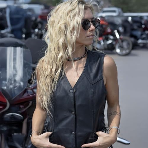 Milwaukee Leather SH1227L Women's Black Leather Side Laces Classic Western Motorcycle Rider Vest W/4-Snaps Closure3