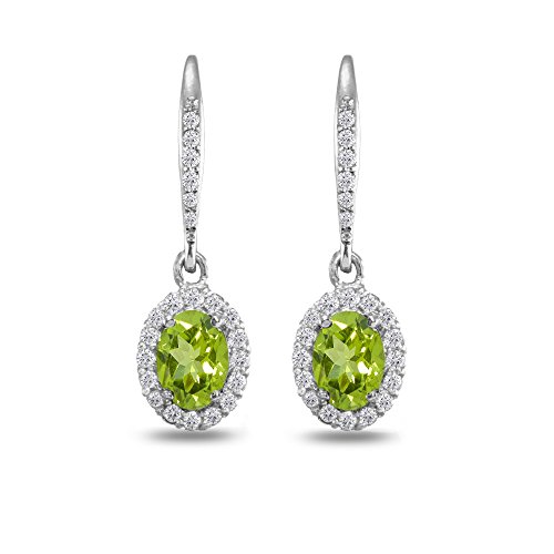 Peridot Earrings For Women Sterling Silver Oval Gemstone And White Topaz Dangle Halo Leverback Earring For Girls Bridesmades Summer Fashion Jewelry #TOP3
