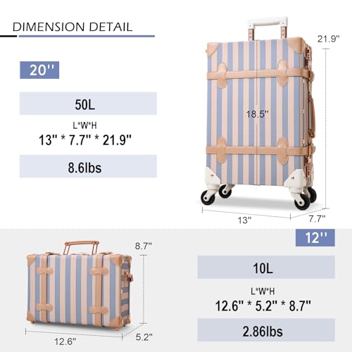 Apelila 2 Piece Vintage Luggage Set PU Leather Luggage with Spinner Wheels, Lightweight Suitcase for Travel( 20"+12")