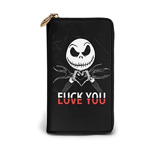 Nightmare Before Christmas RFID Blocking ID Window Genuine Leather Wallet Pocket Zip Wallet for Men,Women2