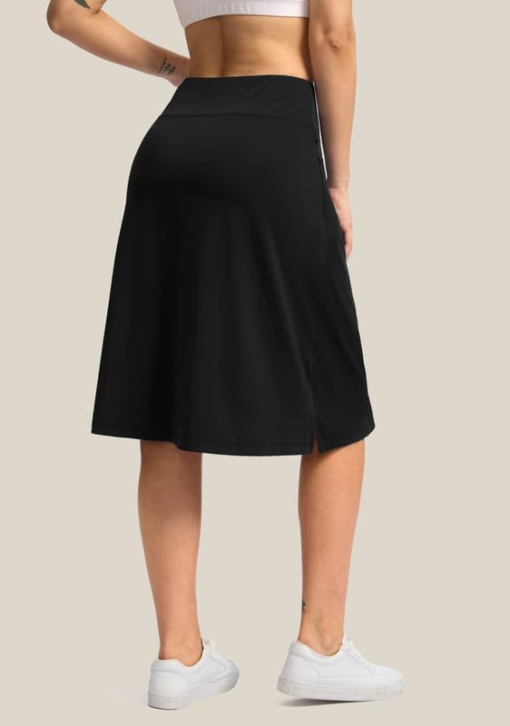 Viodia 25" Knee Length Skorts Skirts for Women with Zipper Pockets Stretchy Modest Aline Midi Skort for Casual Summer Travel2