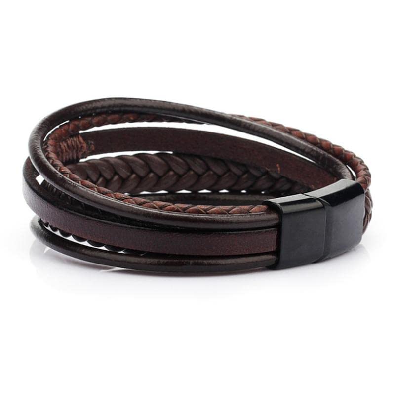 BESPORTBLE Bracciale Uomo In Pelle Doppio Con Grande Fibbia - Marrone Vintage, Accessorio Casual, Regalo Per Papà