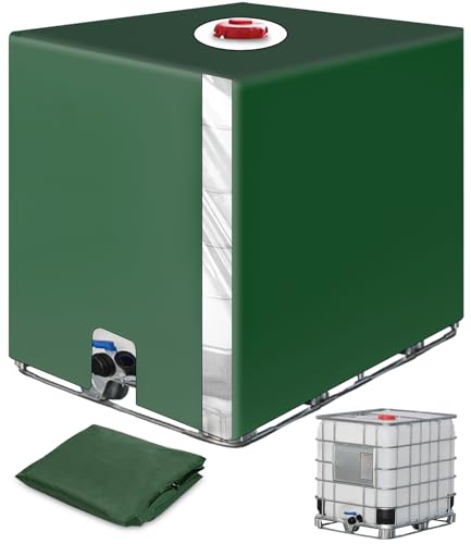 SOBEAU Cubierta para Depósito de Agua 1000 litros, Funda Deposito Protección con Película Transparente, Antipolvo Anti-uv Cubierta Funda Bidon, Tapa Deposito Agua Lluvia Verde (120 x 100 x 116 cm)