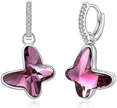 Women's 925 Sterlling Silver Butterfly Crystal Earrings (style 1-purple)