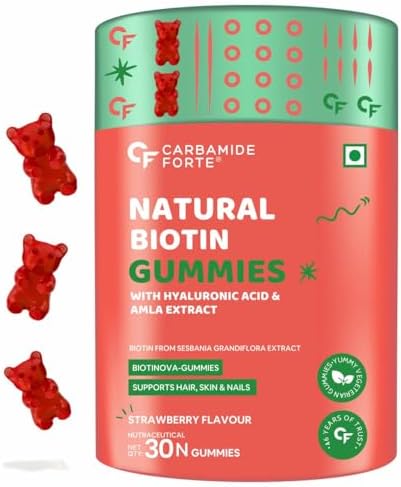 Carbamide Forte Biotin Gummies for Hair Growth | Supplement for Men & Women | - 30 Veg Strawberry - Flavored Gummies