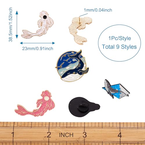 Image of 12pcs Whale Dolphin Enamel Pins Set Fish Shark Sea Wave Adventure Zinc Alloy Lapel Brooch Novelty Cute Badges for Clothing Backpack Decorative Findings