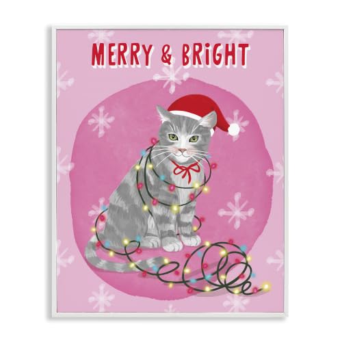 Merry Bright Christmas Cat Holiday, 24 x 30 Inch Framed Giclée Print