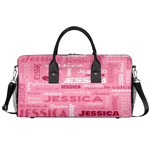 Personalized Name Sport Duffel Bags, Custom Overnight Weekender Bag Sleepover Bags Workout Bag for Cheer Dance Gymnastics, Pink
