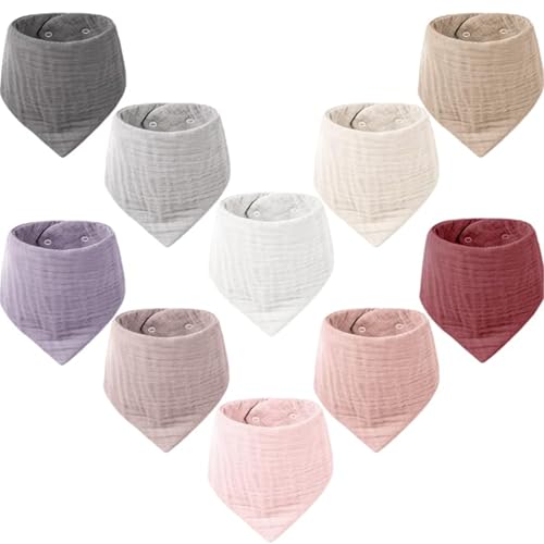 Image of Konssy Muslin Baby Bibs 10 Pack Baby Bandana Drool Bibs 100% Cotton for Unisex Boys Girls