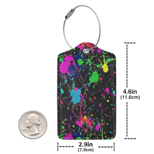 Vibrant Paint Splashes Personalized Leather Luggage Tags with Stainless Steel Loop for Women Men Kids 4 Pcs4