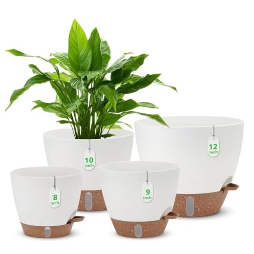 12" 10" 9" 8" Self Watering Pots with Water Level Indicator, Large Plastic Planters Set with Mesh Drainage Hole and Removable Saucer Reservoir, Big Flower Pot for Indoor Outdoor Plants - White