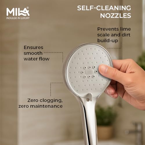 Image of Mila NoClog Hand Shower | Chrome Finish Wall-Mounted Bathroom Hand Shower with Rain, Massage & Mix Modes | Anti-Clog Self-Cleaning Nozzles