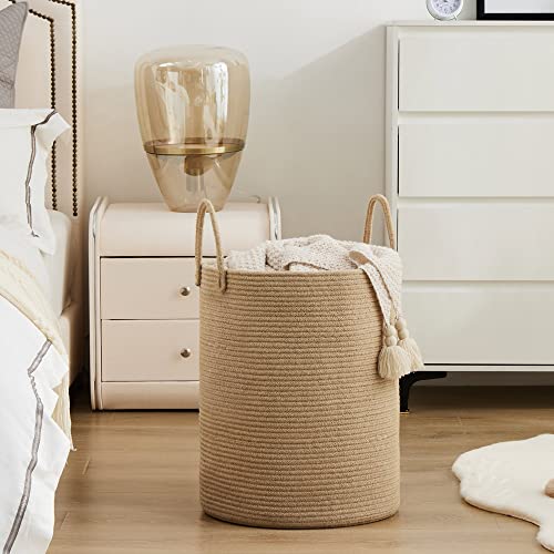 YOUDENOVA Jute Rope Woven Laundry Hamper Basket, 58L Tall Laundry Basket, Baby Nursery Hamper for Blanket Storage, Clothes Hamper for Laundry in Bedroom-Large-Jute (YDSLD007)