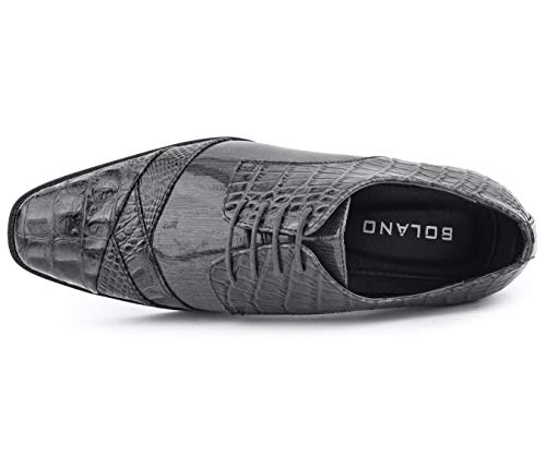 Image of Bolano Bandit Men's Alligator Print Cap-Toe Oxford Dress Shoes | Formal lace-up oxfords with alligator print, folded croc detailing and cap toe for tuxedo and dress wear