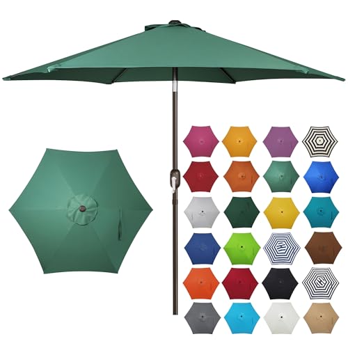 Image of Blissun 7.5 ft Patio Umbrella, Yard Umbrella, Outdoor Market Umbrella with Push Button Tilt Crank, Seaglass