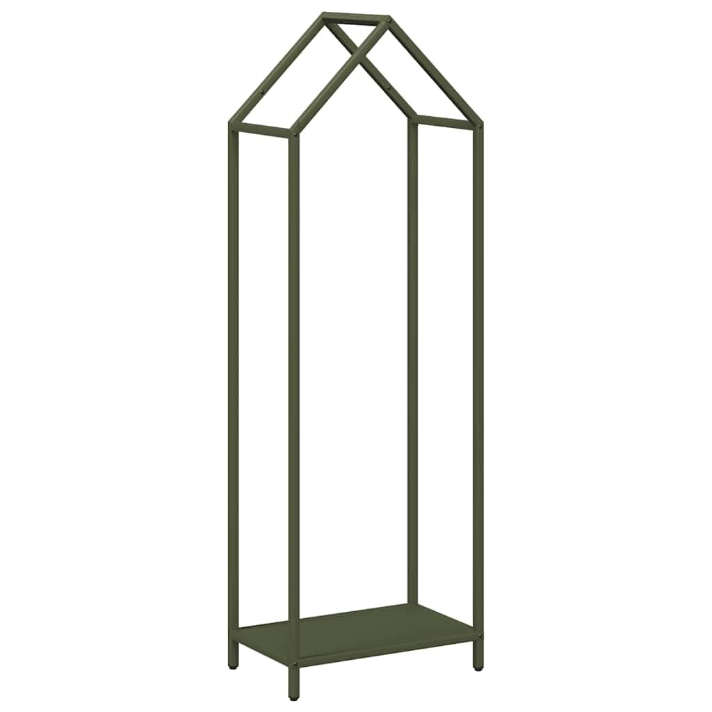 Brokky 864302 Rastrelliera per Legna da Ardere Verde Oliva 40x25x120 cm Legnaia da Esterno in Metallo, Ripiano per Legna da Ardere, Portalegna