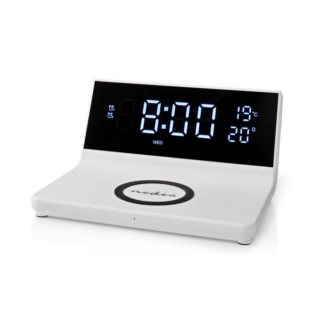 Nedis 3-in-1 Alarm Clock With Qi Wireless Charging, Led Clock, Dual Alarm, Snooze Function, USB Powered - White
