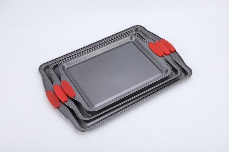 Non-Stick Carbon Steel Baking Pan, Rectangular Oven Trays with Handles for Cookies & Cakes (Set)