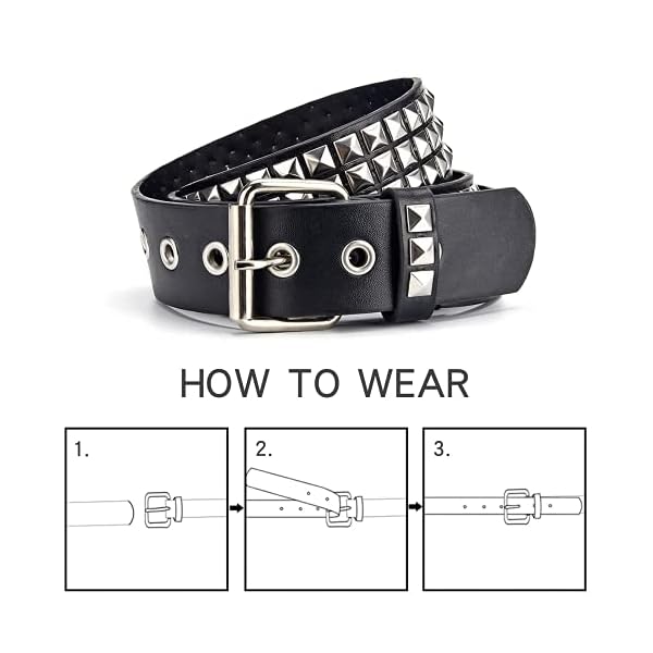 Black Studded Belt Punk Rock Rivet Belt Grommet Threads Belt with Bright Metal Pyramid for Women Men (Black) - Image 7