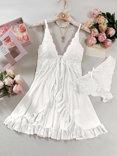 Image of Foxiny Sexy Lingerie Dress 2pcs Women Night Gown with Thong 3XS-6XL