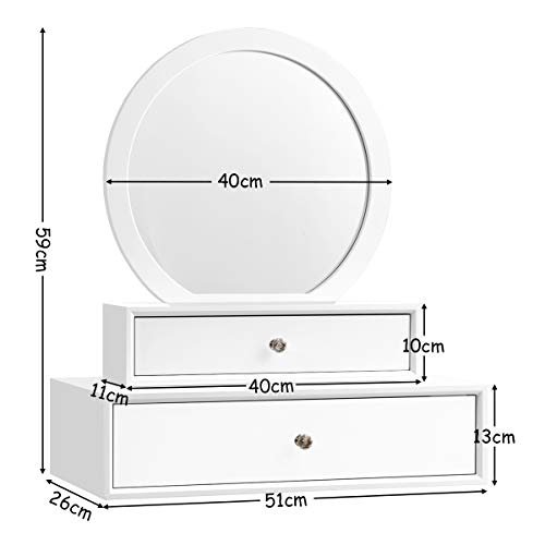 COSTWAY Tafelblad spiegel, ronde make-up spiegel met verwijderbare onderste lade, moderne stijl make-upspiegel… - Image 8