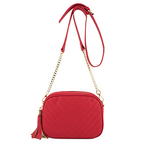 Image of Simple Shoulder Crossbody Bag With Metal Chain Strap And Tassel Top Zipper
