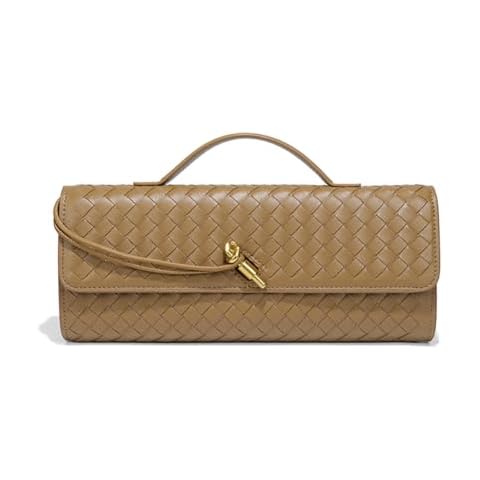 Dreubea Women's Handmade Woven Evening Bag Casual Leather Shoulder Handbag Fashion Crossbody Clutch Purse Khaki Cover