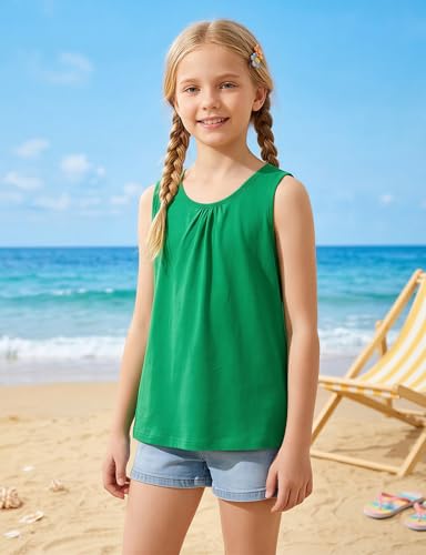 Image of Noomelfish Girls Criss Cross Back Tank Tops Soft Jersey Cotton Sleeveless Shirts (3-12 Years)