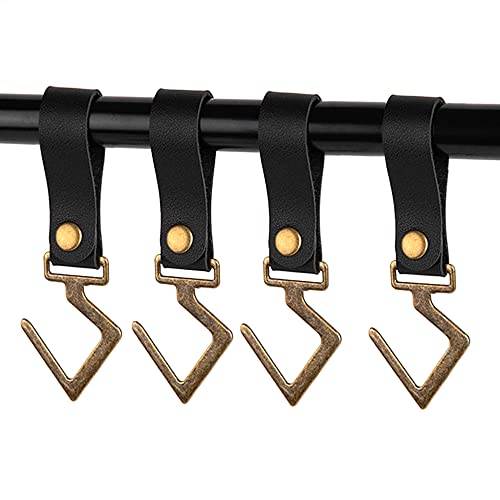 Molonbutterfly 4 Pack Leather S Hooks For Hanging - Rustic Brown, Heavy Duty, Multi-Purpose Hooks For Pots, Pans, Utensils, Camping Gear - Kitchen, Home, Rv, Outdoor Cooking (Black) #TOP9