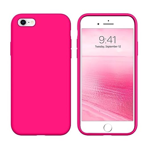 GUAGUA Compatible with iPhone 6s Case iPhone 6 Case Liquid Silicone Soft Gel Rubber Slim Light Microfiber Lining Cushion Texture Cover Shockproof Full Body Protective Case for iPhone 6/6S, Hot Pink